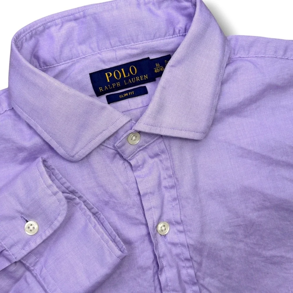 Polo Ralph Lauren Button Down Men 16 Large Slim Fit Purple Herringbone Poplin